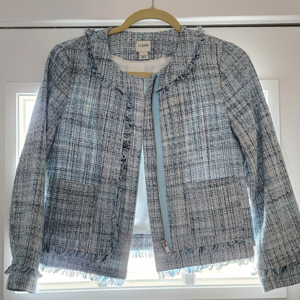 J. Crew Blue and White Blazer with Tweed Texture